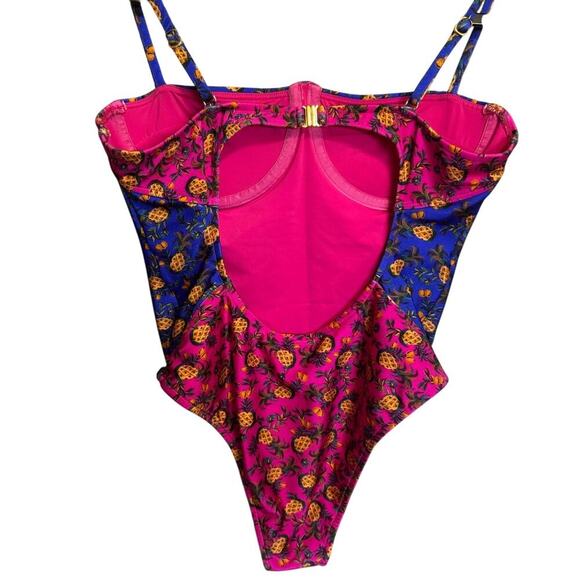 Farm Rio NWT Fruit Dots Bi Printed One Piece Swimsuit In Pink And Blue Size XL - Picture 9 of 14